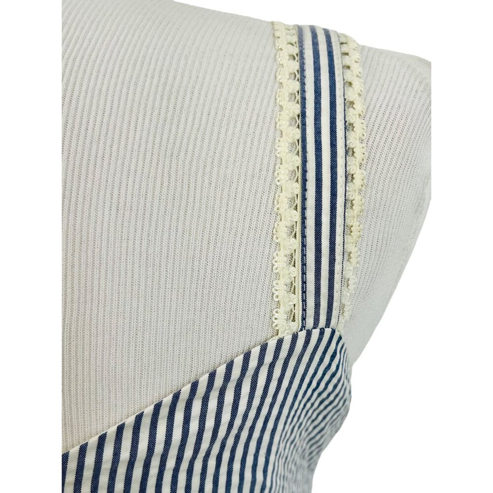 NWT Vintage 90s Petite Sophisticate Lace Trim Blue & White Striped Cotton Dress - Picture 6 of 13
